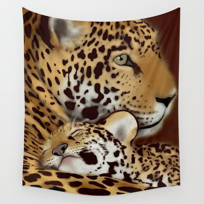 Jaguar Mother And Cub Wall Tapestry By Scubaprincess