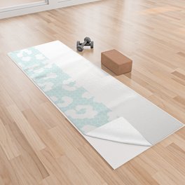 White Leopard Print Lace Horizontal Split on Pastel Sky Blue Yoga Towel