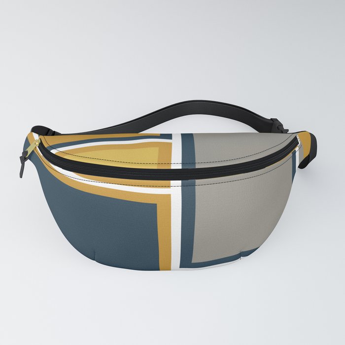 Modular Midcentury Modern Geometric Pattern in Navy Blue, Mustard, Grey, and White Fanny Pack