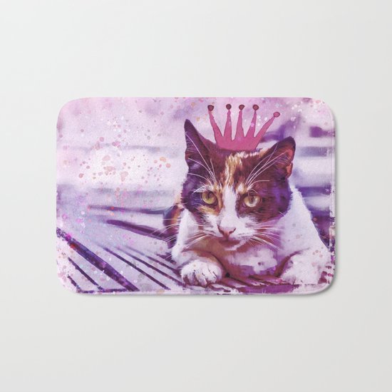 cute cat princess pink crown art Bath Mat