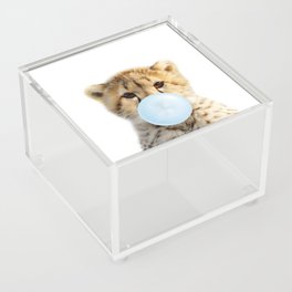 Baby Cheetah Blowing Blue Bubble Gum, Baby Boy, Art for Kids, Baby Animals Art Print by Synplus Acrylic Box