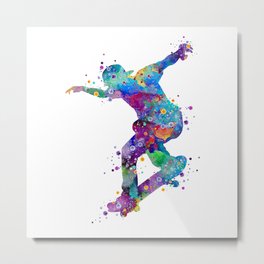 Skater Boy Art Colorful Watercolor Gift Metal Print | Digital, Skatepark, Skatersart, Painting, Streetart, Urbanart, Giftforhim, Olympics Sports, Skating, Skateboarding 