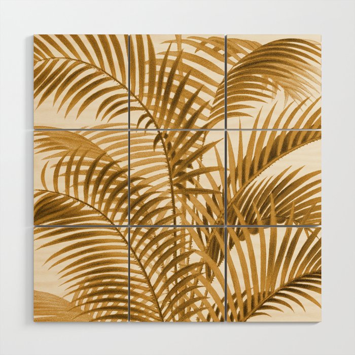 Golden Palm Leaves Wood Wall Art