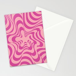 Abstract Groovy Retro Liquid Swirl Pink Pattern Stationery Card