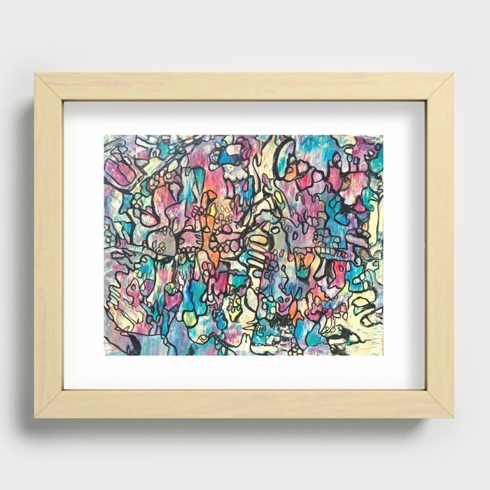 FOX psychedelic, colorful, doodles, subconscious, positive, bold, outlined, trippy, hippie, rainbow,  Recessed Framed Print