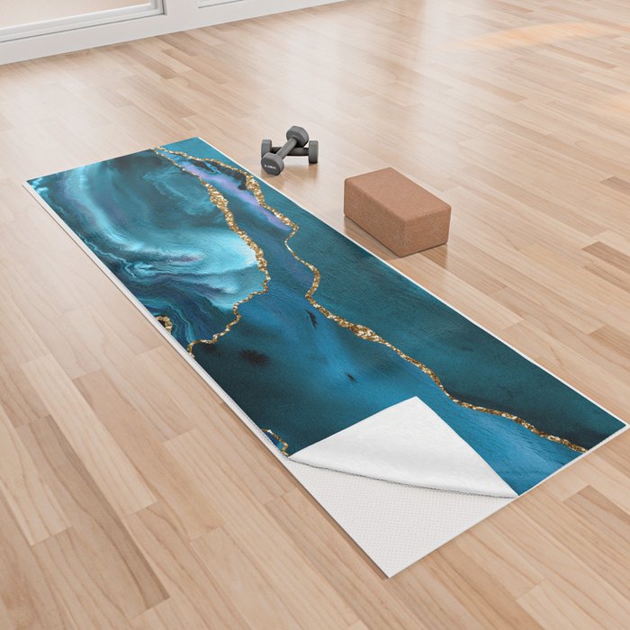 Abstract  Iceblue  And Gold Emerald Marble Landscape  Yoga Towel