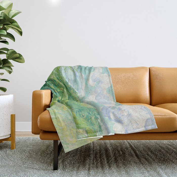 Green Wheat Field Landscape Painting Throw Blanket