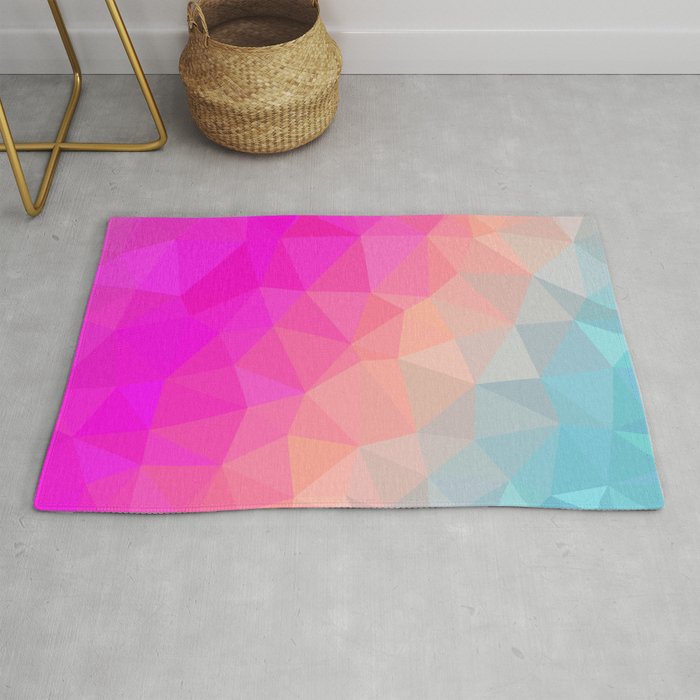 Dark Pink, Peach and Cyan Geometric Abstract Triangle Pattern Design  Rug