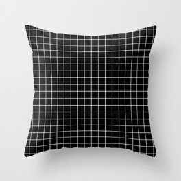 Black Grid White Lines| Black Aesthetic Throw Pillow