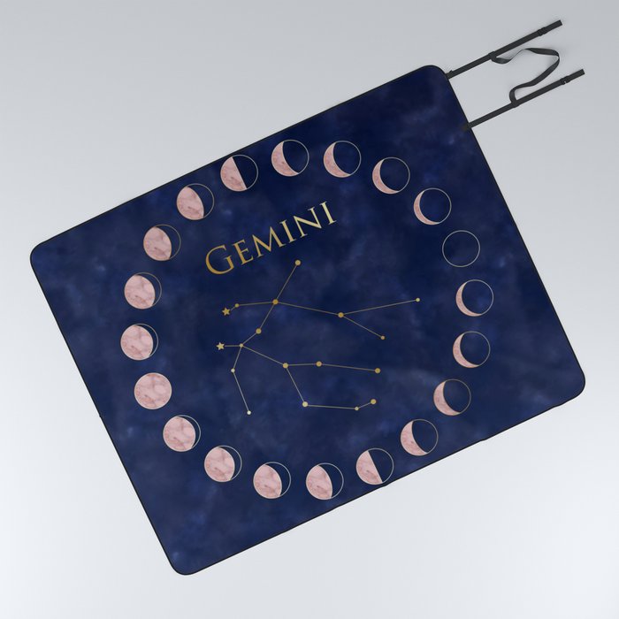 Gemini and Rose Gold Moon Picnic Blanket
