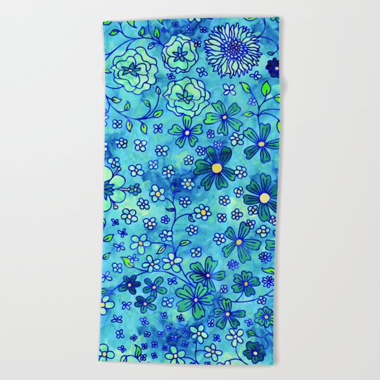 Greenish Yellow Small Flowers Beach Towel