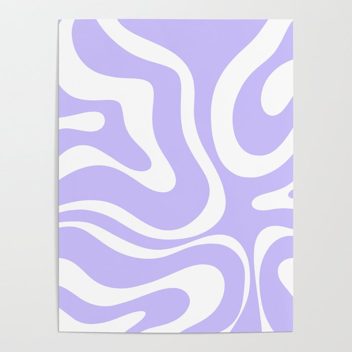 Retro Modern Liquid Swirl Abstract Pattern in Light Purple and White Poster