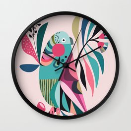 Modern Parakeet & Gum tree Wall Clock