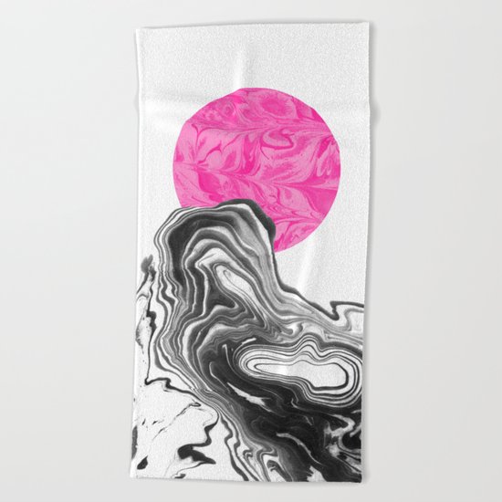 Iniko - spilled ink abstract japanese watercolor painting minimal modern black and white marble Beach Towel