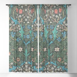 William Morris Tulips, Blue Columbine, Orchids, & Sunflowers Textile Flower Print Sheer Curtain