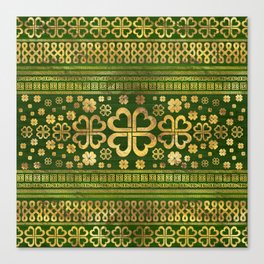 Shamrock Four-leaf Clover Green Wood and Gold Canvas Print