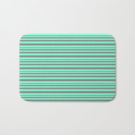 [ Thumbnail: Grey and Aquamarine Colored Striped/Lined Pattern Bath Mat ]
