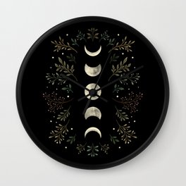 Moonlight Garden - Olive Green Wall Clock | Dark, Midnightgarden, Curated, Mood, Graphicdesign, Green, Magical, Moon, Bohemian, Moonbeam 