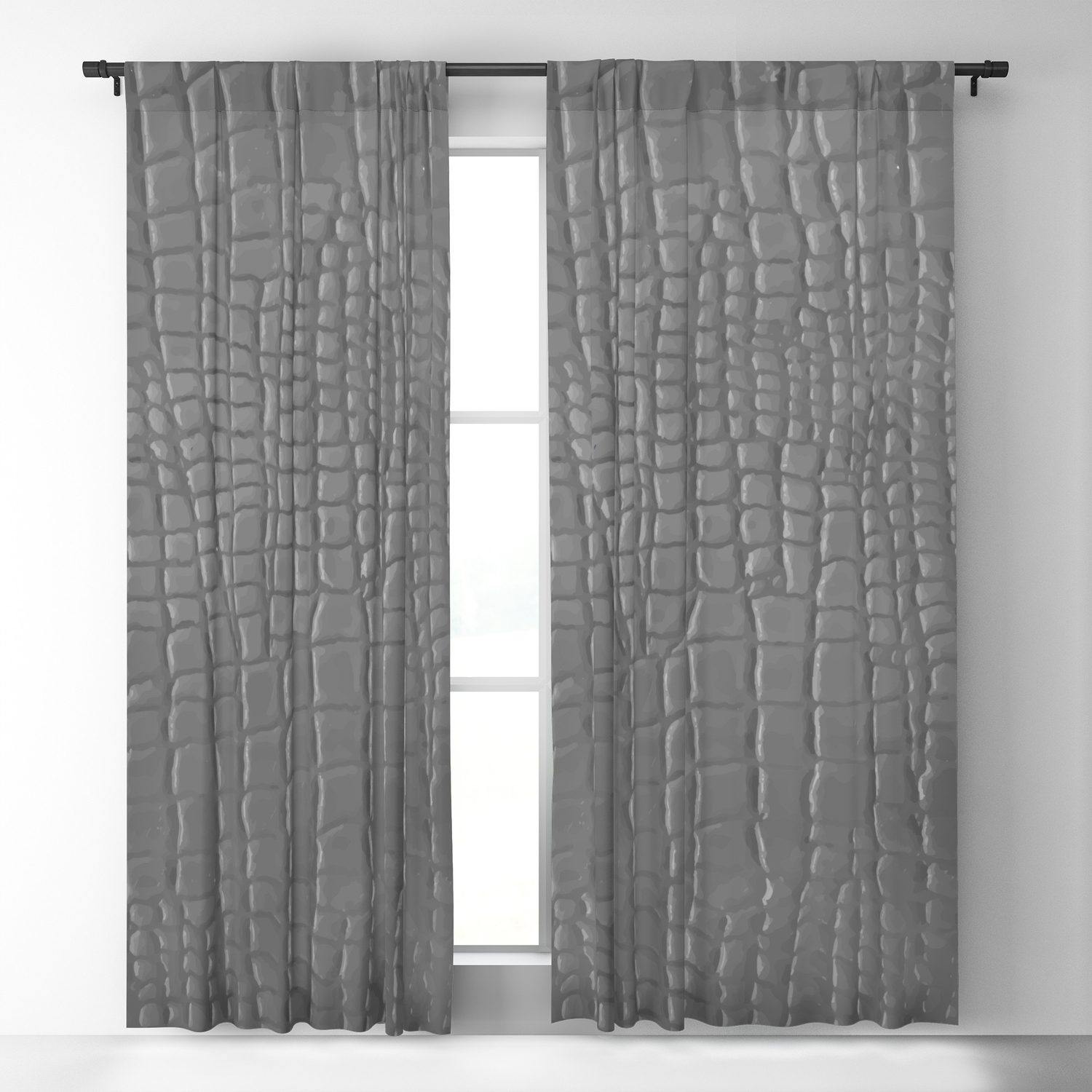 Gray Faux Leather Texture Crocodile, Black Faux Leather Curtains