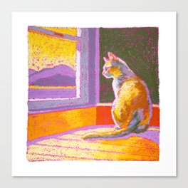 Sun Cat V2 | Interior Oil Pastel Cat Drawing | Warm, Vibrant Colors Canvas Print