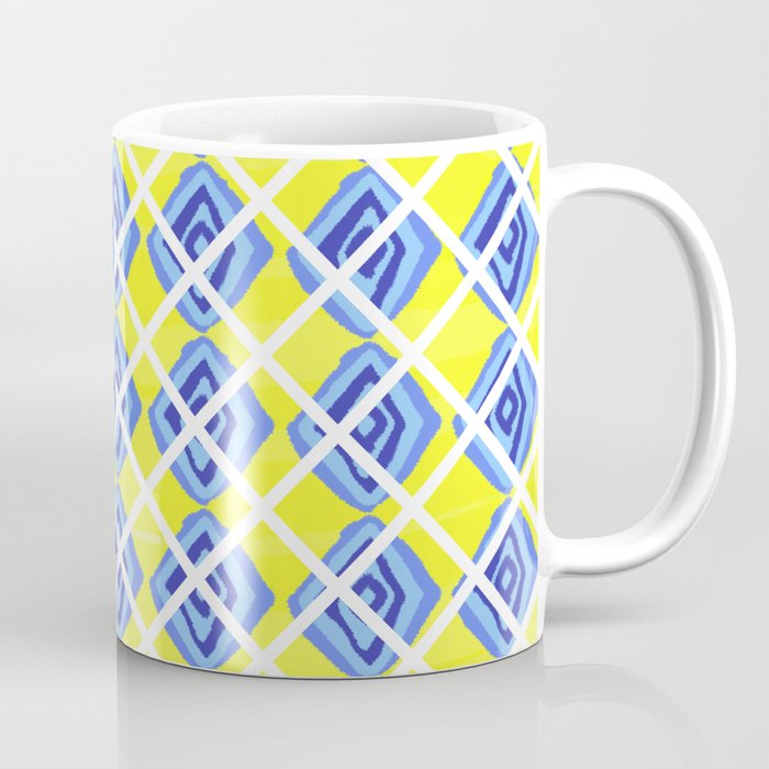 Hand Drawn Lemon Yellow Blue Diamond Argyle Pattern Coffee Mug