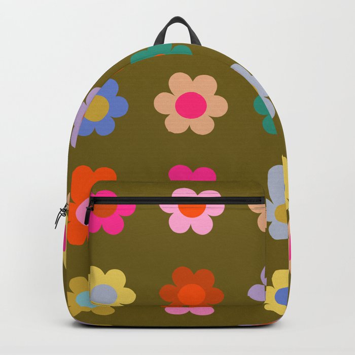Vintage Colorful Floral Print Abstract Retro Flowers Backpack