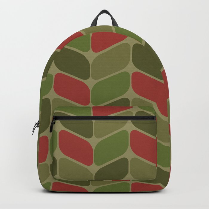 Vintage Diagonal Rectangles Olive Green Red Backpack