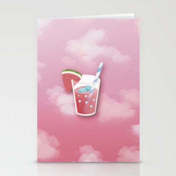 Watermelon Juice with a beautiful pink cloud background. Stationery Cards