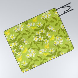 Little Daisies And Butterflies Retro Modern Green Picnic Blanket