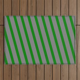 [ Thumbnail: Gray & Green Colored Lined/Striped Pattern Outdoor Rug ]