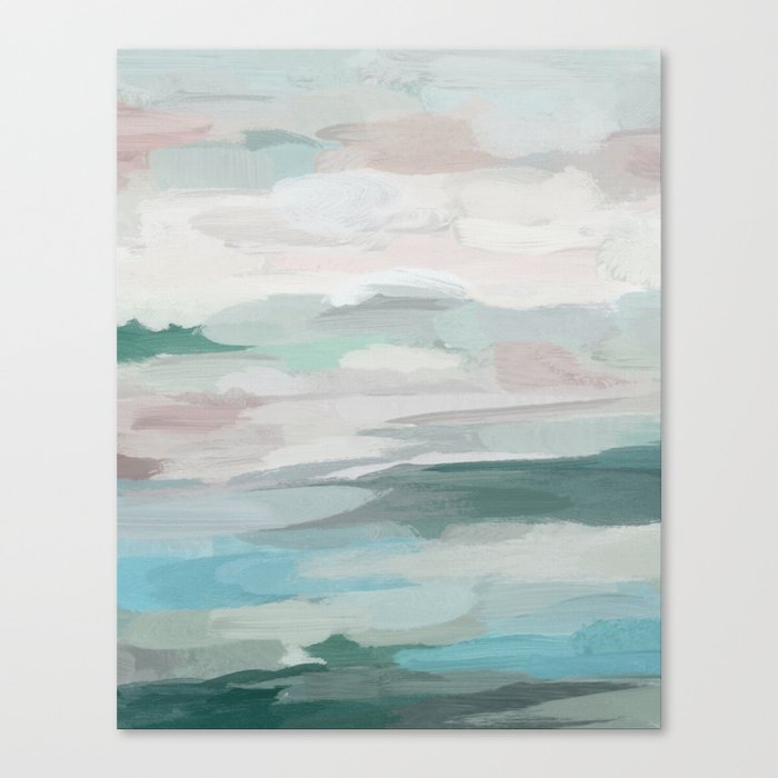Sage Green Sky Blue Blush Pink Abstract Nature Sky Wall Art Water