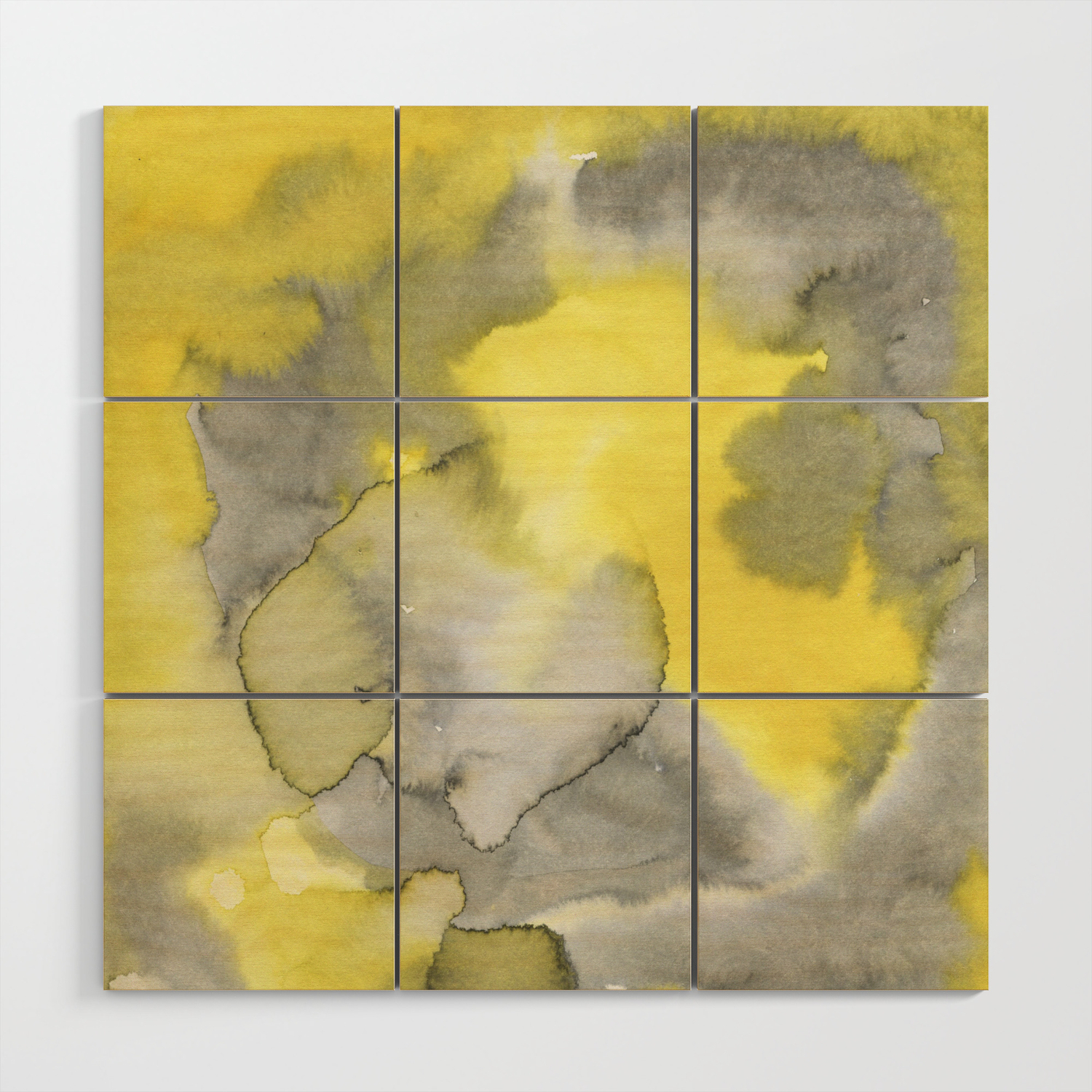 Hand Painted Gray Yellow Abstract Watercolor Pattern Wood Wall Art