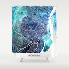 Montreal Canada Map Navy Blue Turquoise Watercolor Shower Curtain