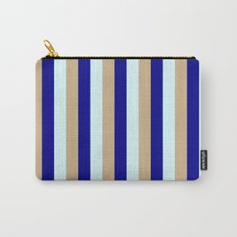 [ Thumbnail: Tan, Dark Blue & Light Cyan Colored Lines Pattern Carry-All Pouch ]