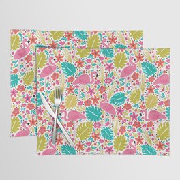 Tropical Flamingos White Placemat