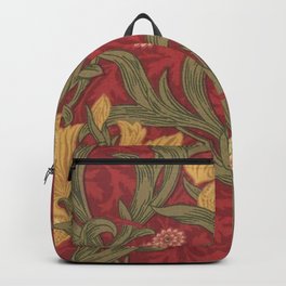 William Morris Crimson Red Irises and Poppies textile tapestry decor Backpack