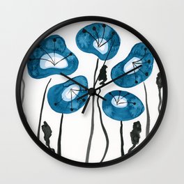 Blue Poppies Watercolor Flowers Wall Clock