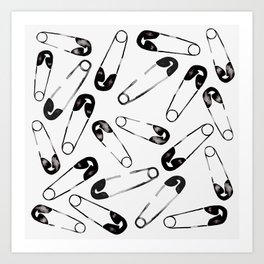 Safety pins black and white watercolor pattern Art Print