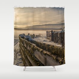 Argentina Photography - Warehouse Surrounded By Snow And Fences Shower Curtain