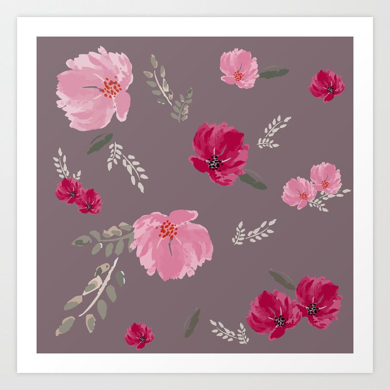 Watercolor Pink Red Peonies On Dusty Pink Background Art Print