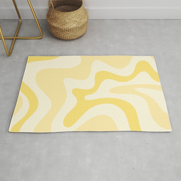 Retro Liquid Swirl Abstract Square in Soft Pale Pastel Yellow Rug