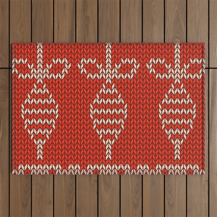 Christmas Pattern Red Knitted Bauble Bow Outdoor Rug