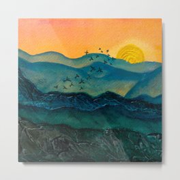 Textured mountainscape Metal Print | Orange, Mountainscape, Textures, Melaniencreations, Mountains, Sun, Acrylic, Sunrise, Blue, Painting 
