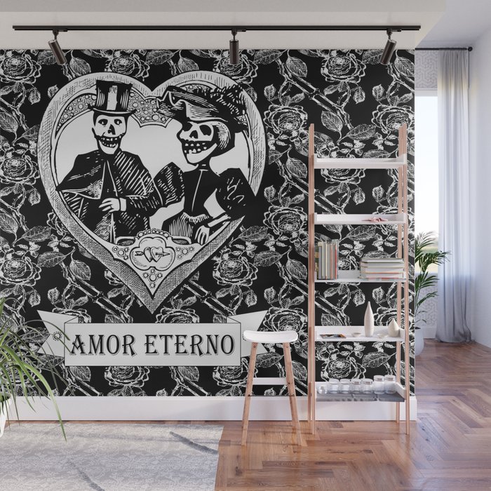Amor Eterno | Eternal Love | Calavera Couple | Black and White | Wall Mural