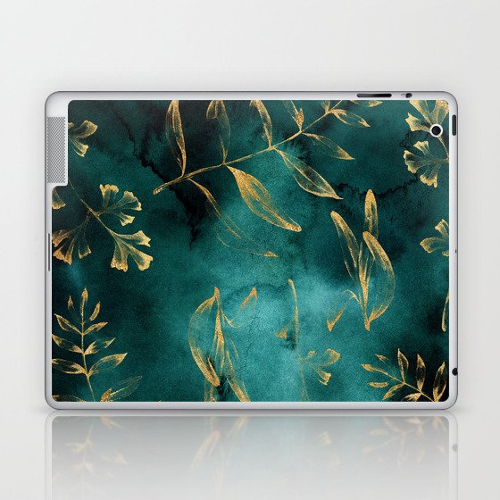 Emerald And Gold Flower Night Garden Laptop & iPad Skin