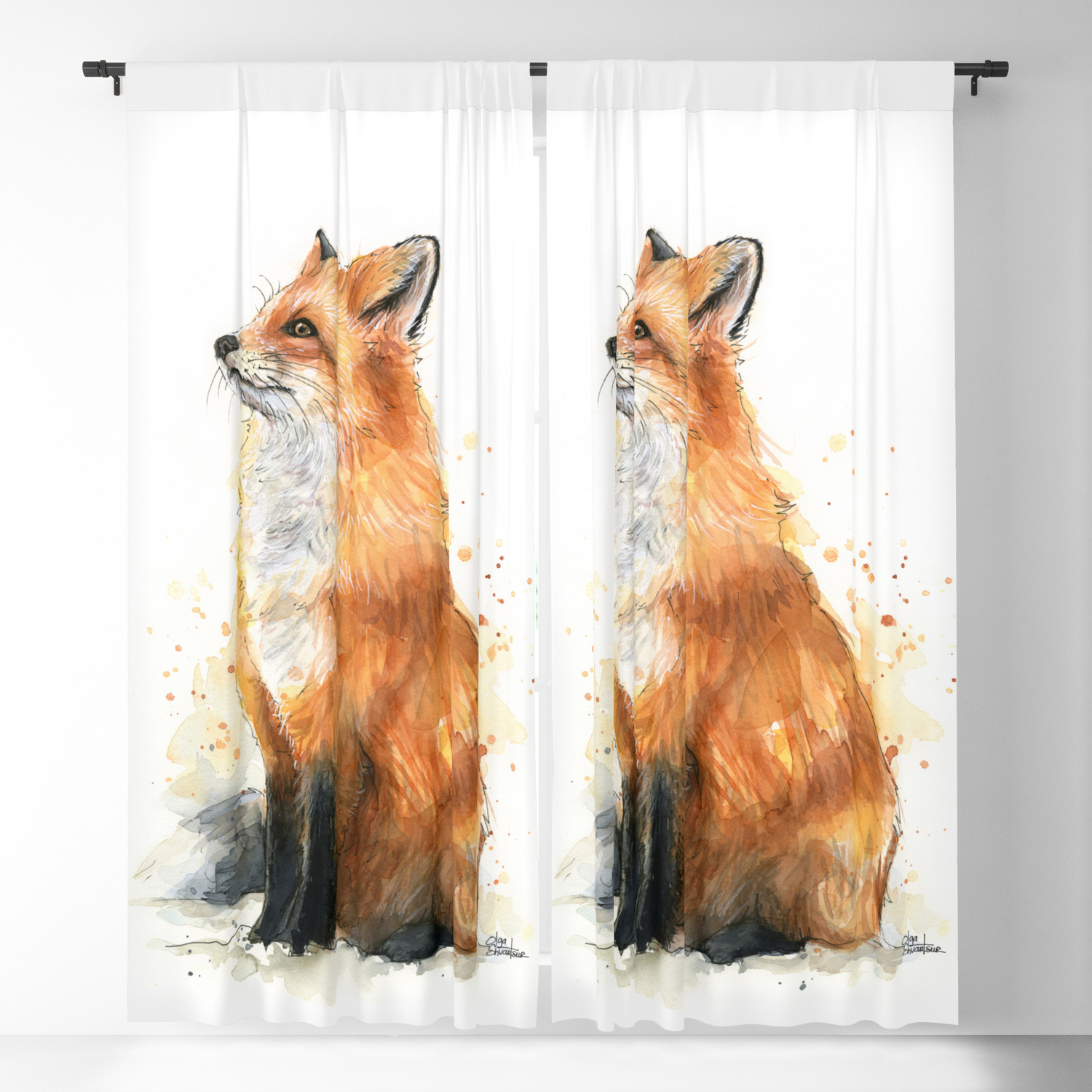 Fox Watercolor Red Fox Painting Blackout Curtain By Olechka Society6