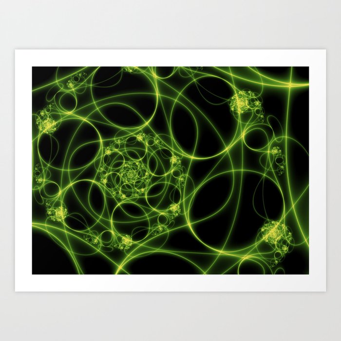 Dancing Green Light, Abstract Fractal Art Art Print