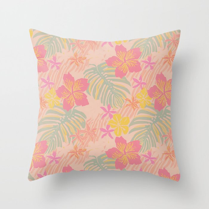 tropical Haven pattern 686 in fade Coral dust Throw Pillow