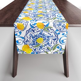 Summer,citrus,Mediterranean style,lemon fruit,simple pattern  Table Runner