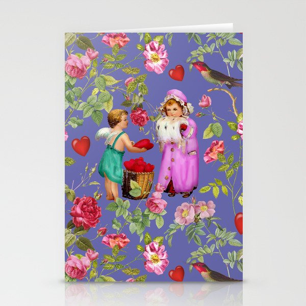 Cupid Dealing The Harts in The Rose Garden - Valentine's Day Illustration   Stationery Cards